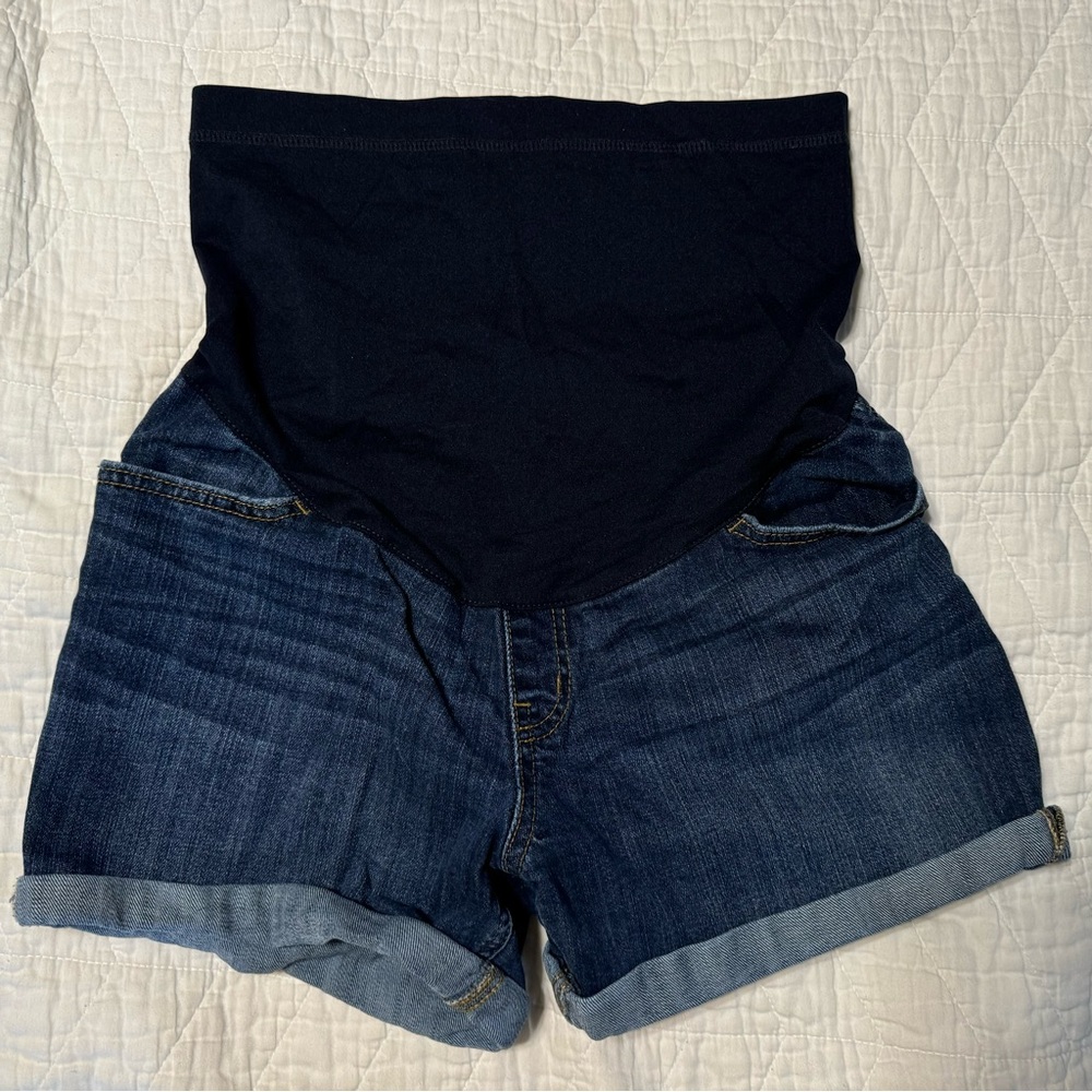Liz Lange Maternity Denim Shorts Elastic Waist Size Small Dark Wash Shorts S/P
